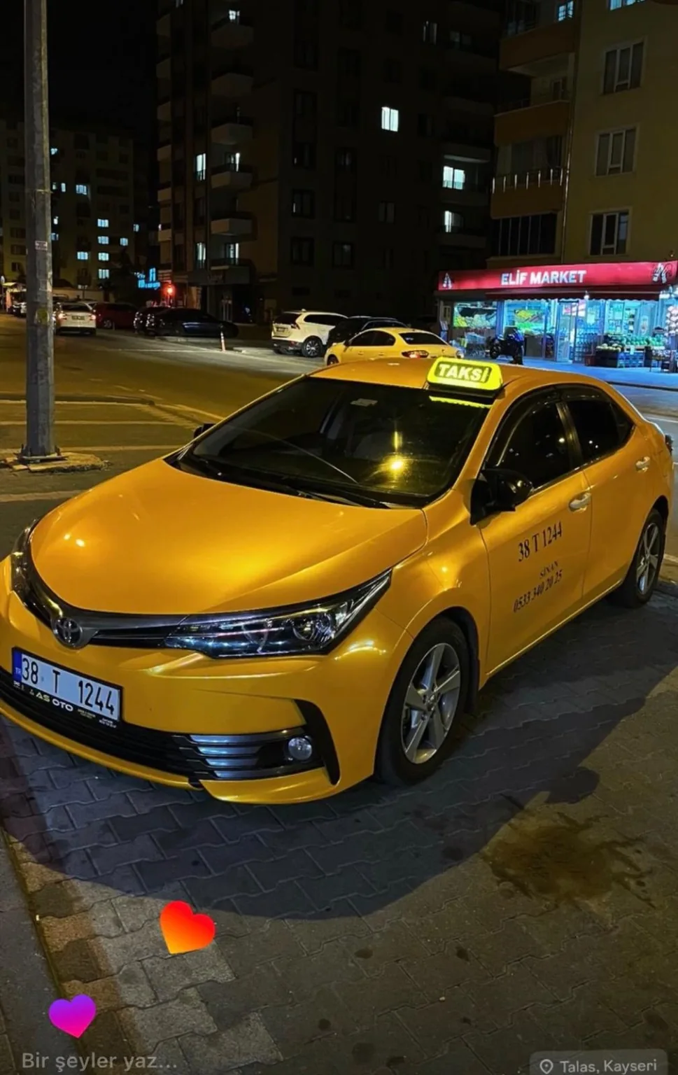 Taksim Taksi Talas gece taksi aracı